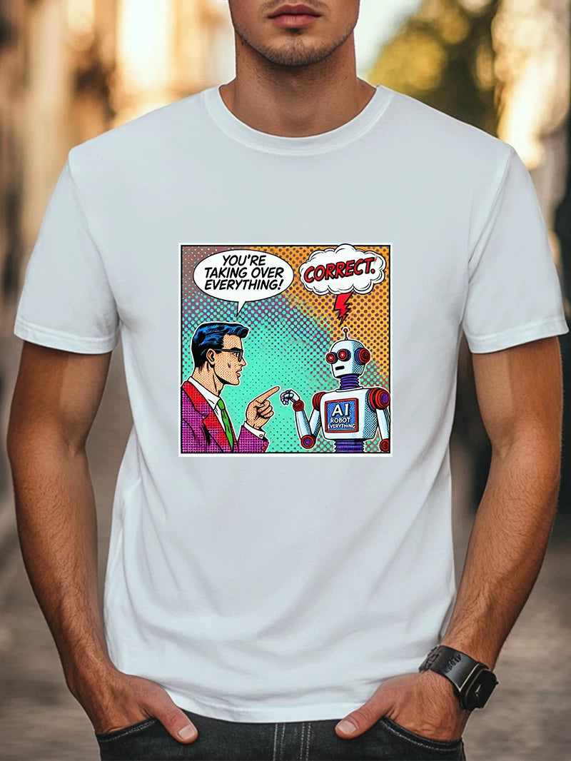Funny AI Robot Takeover T-Shirt Retro Pop Art Comic Men Women Unisex T-Shirt