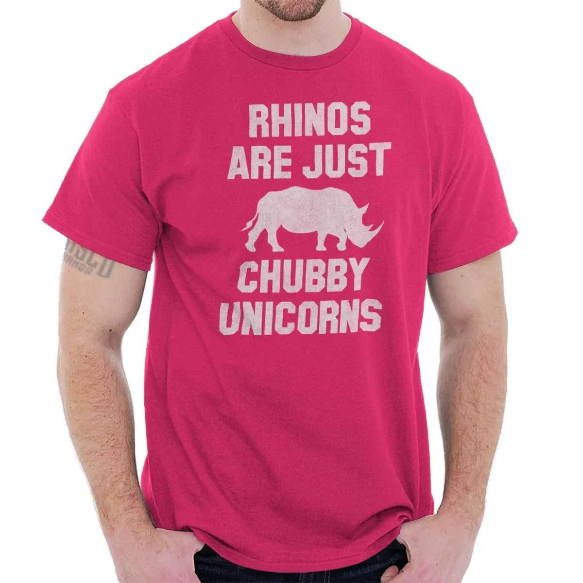 Rhinos Are Just Chubby Unicorns Magical Cute Womens or Mens Crewneck T Shirt Tee Unisex , , , Long Sleeve Tee