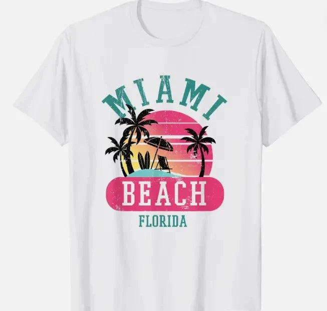 Retro Cool Miami Beach Florida Beaches Palm Gift Unisex Unisex , , , Long Sleeve Tee