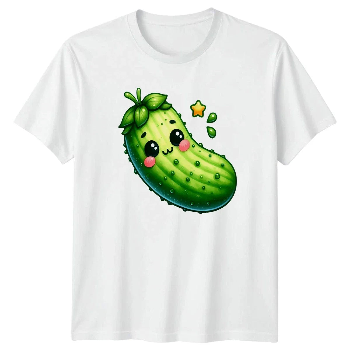 Cute Kawaii Cucumber Happy Face Star Vegetable Food Gift For Him And Her Unisex , , , Long Sleeve Tee
