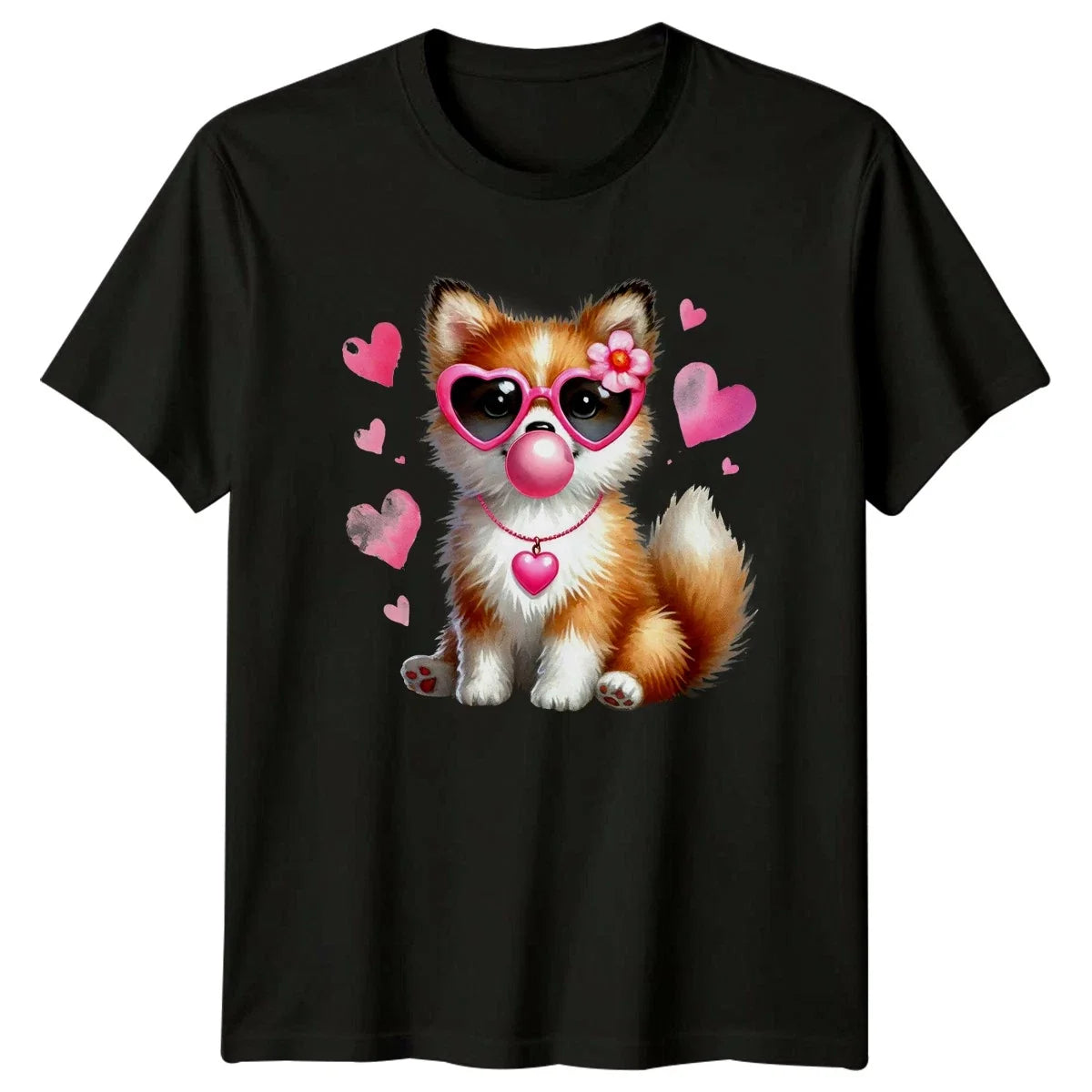 Cute Puppy Heart Sunglasses Bubble Gum Animals Puppy Mens Womens Unisex , , , Long Sleeve Tee