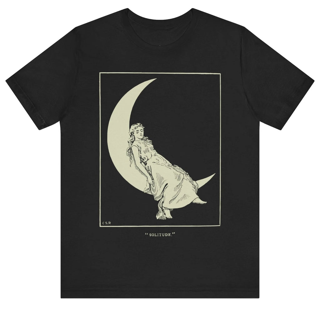 Solitude Crescent Moon Girl Vintage Gothic Victorian Art Unisex Unisex Tee
