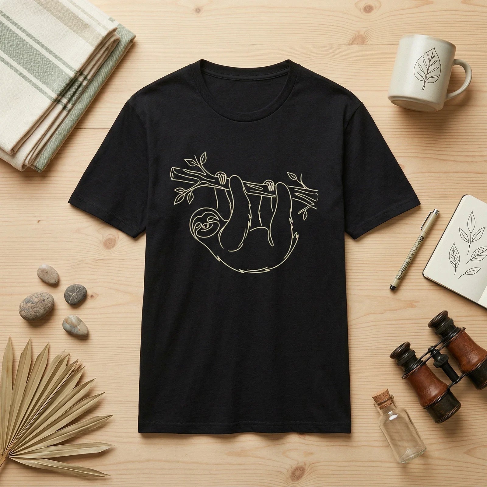 Sloth Line Art Minimalist Graphic Cute Animal Tee Men Women Unisex Black Unisex , , , Long Sleeve Tee