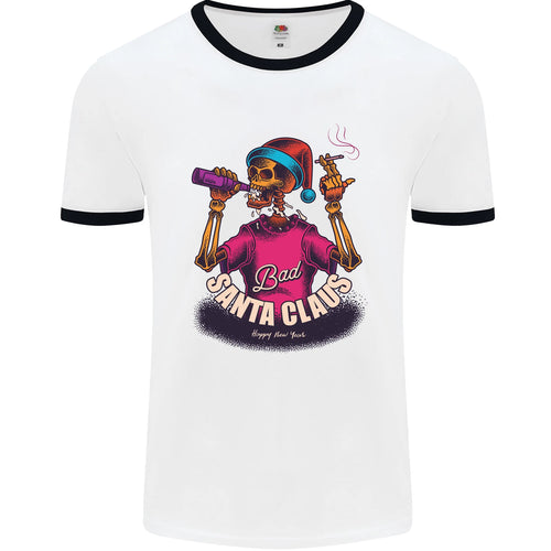 Bad Santa Claus Funny Skull Beer Alcohol Mens Ringer T-Shirt