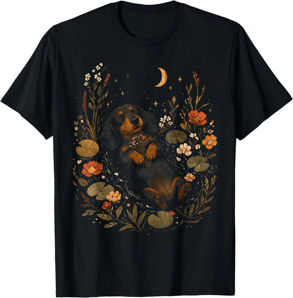 Dachshund Cute Aesthetic Goblincore Wildflower Art Floral Unisex , , , Long Sleeve Tee