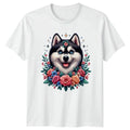 Cute Floral Siberian Husky Dog Womens Husky Dog Mothers Day Gift For Her Unisex , , , Long Sleeve Tee