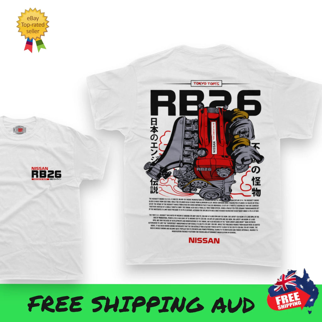 RB26DET Engine iconic T-shirt NISSAN SKYLINE GTR gift JDM Japan drift Tokyo