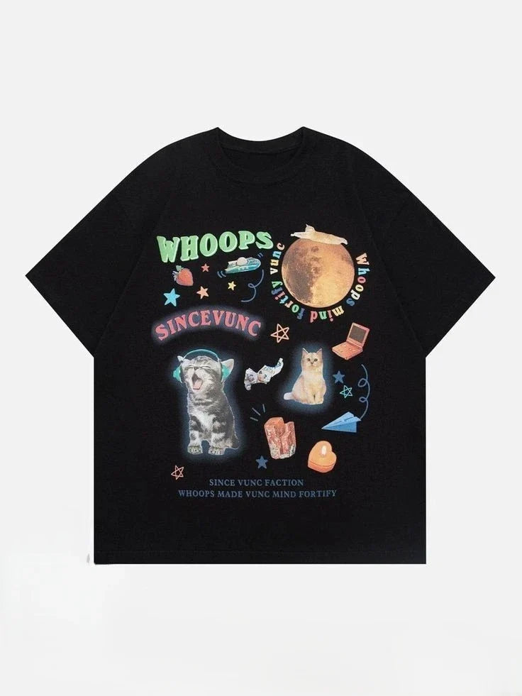 Funny Cat Space Collage Aesthetic Graphic T shirt Unisex , , , Long Sleeve Tee