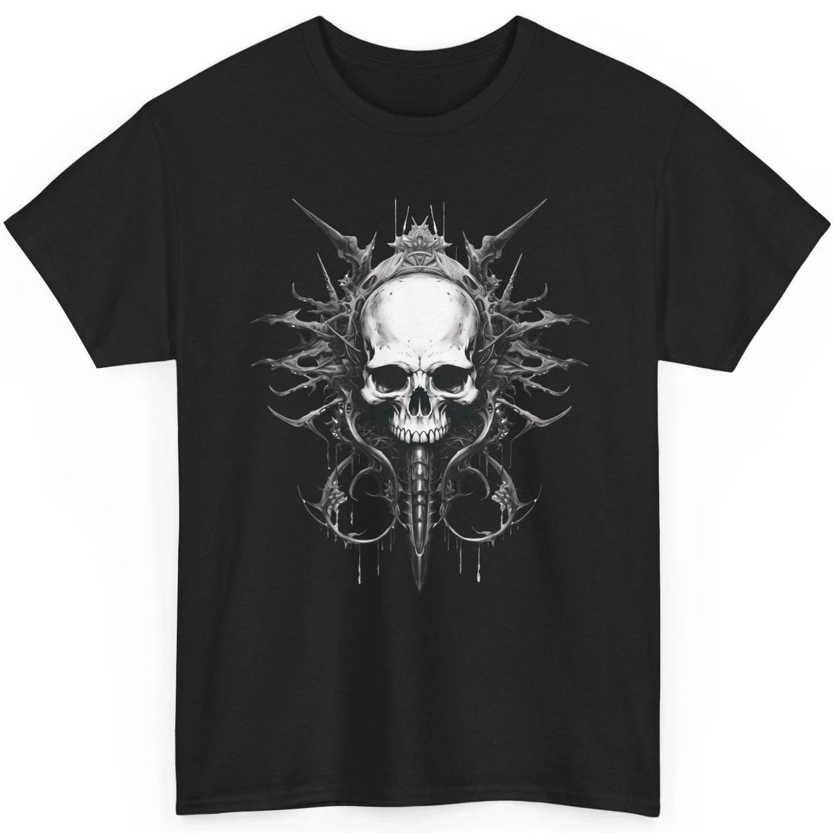 Gothic Skull T Shirt Biomech Dagger Graphic Tee Occult Skeleton Dark Aesthetic Unisex , , , Long Sleeve Tee