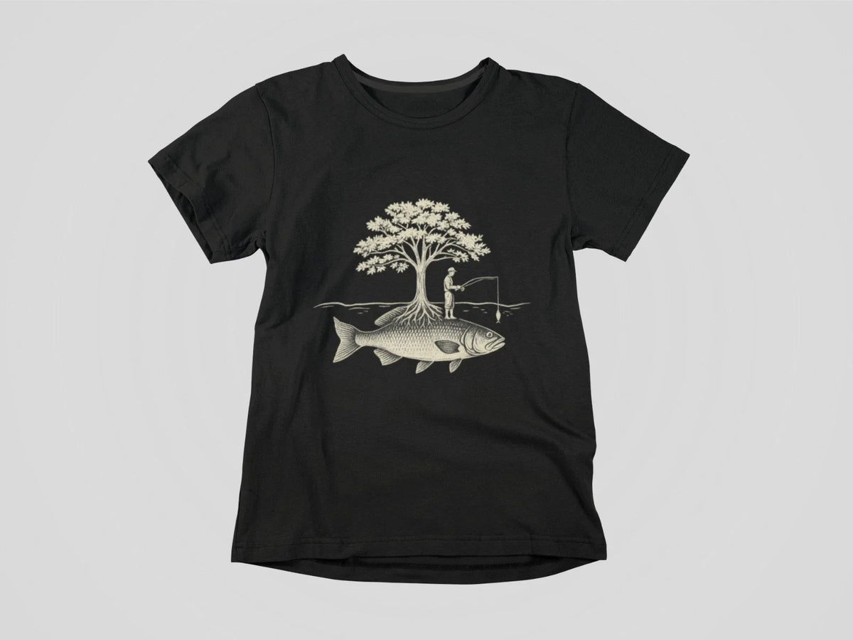 Fisherman Tree Fish Shirt Surreal Nature Graphic Tee Outdoors Fishing Art Design Unisex , , , Long Sleeve Tee