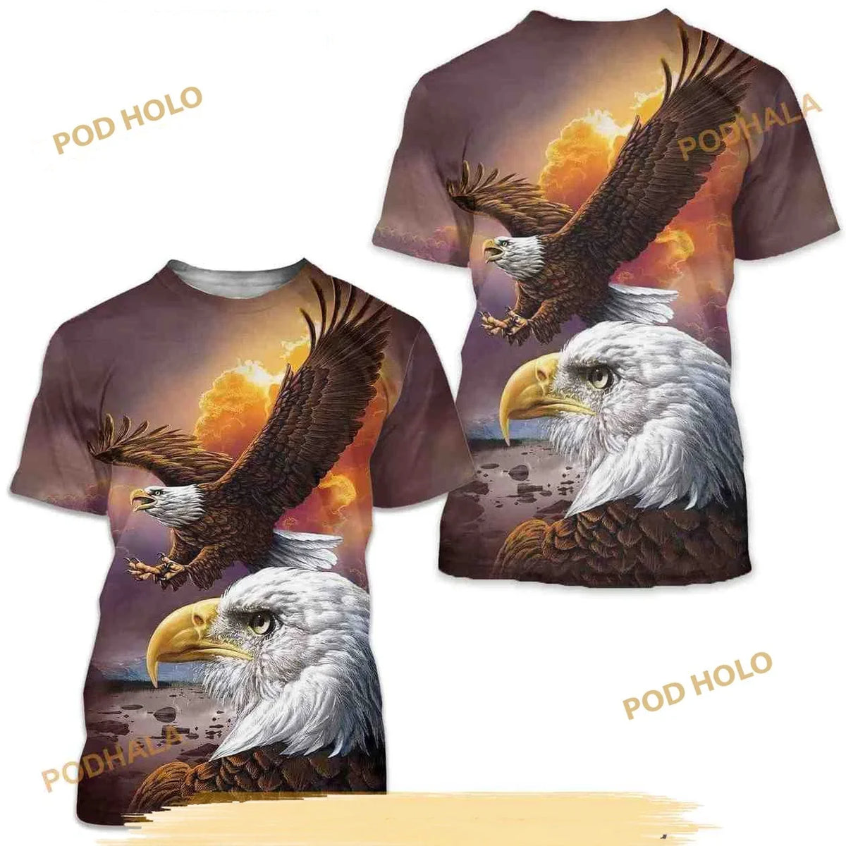 American Flag And Eagle Printed Creative 3D Shirt For Men Unisex , , , Long Sleeve Tee