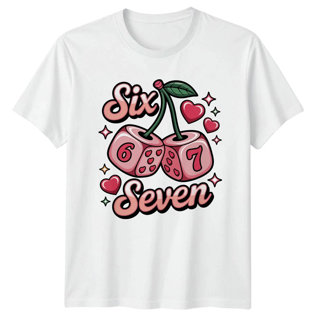 Kawaii Knitted Cherry Design With Rainbow T-Shirt Knitting Art Valentines Day