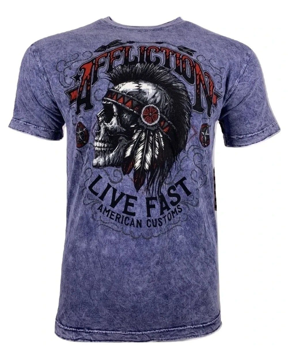 AFFLICTION Men's AC IROQUOIS Slate/Navy Lava Wash Biker MMA S-3XL Unisex , , , Long Sleeve Tee