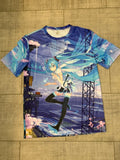 NWOT Hatsune Miku All-Over Graphic Short Sleeve Anime Art Shirt Unisex , , , Long Sleeve Tee