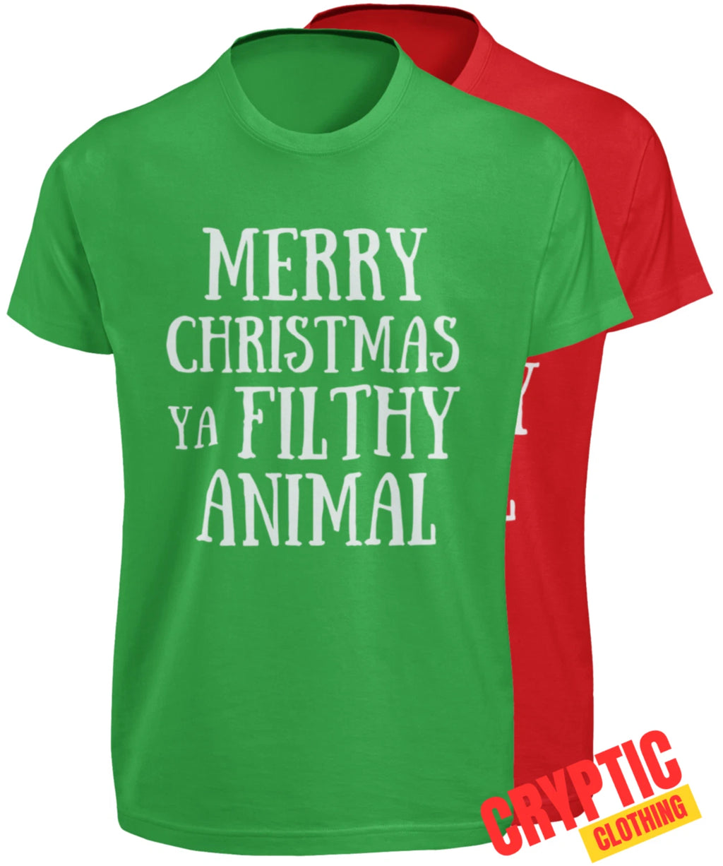 Merry Christmas Ya Filthy Animal T-SHIRT 90's Movie Quote XMAS Eve Funny Pun TEE