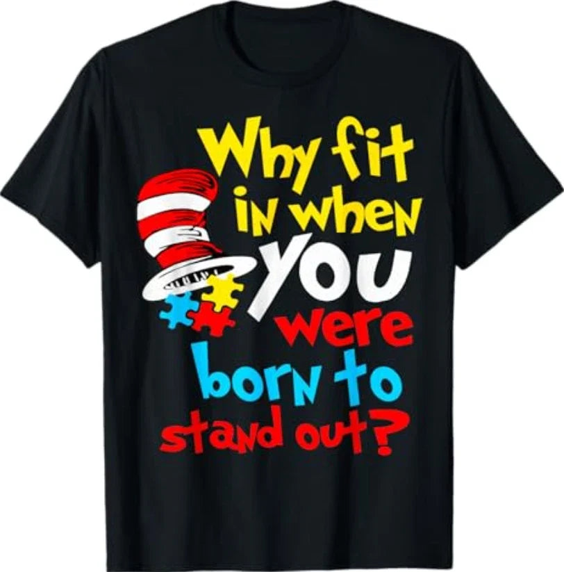 Why Fit in Doctor Teacher Cat in Hat Cool Autism Awareness Unisex , , , Long Sleeve Tee
