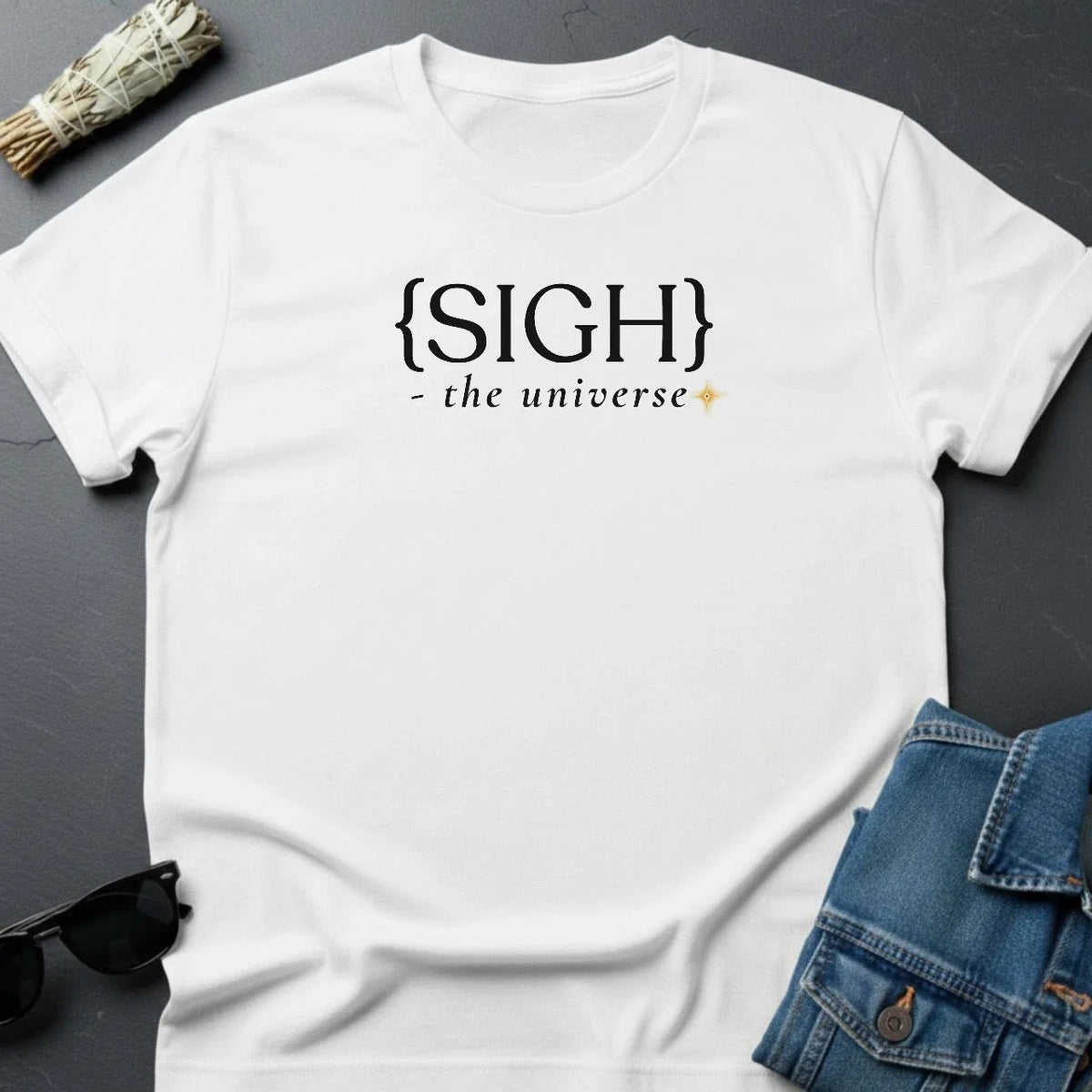 {Sigh} Minimalist Sarcastic | Cosmic Burnout Tee | Youniverses Unisex , , , Long Sleeve Tee