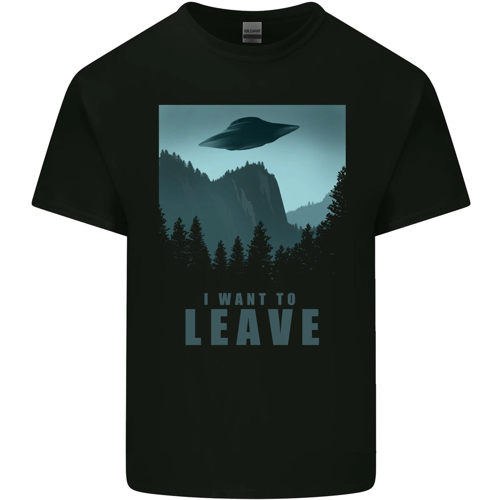 UFO I Want Leave Funny Alien Anti Social Mens Cotton T-Shirt Tee Top