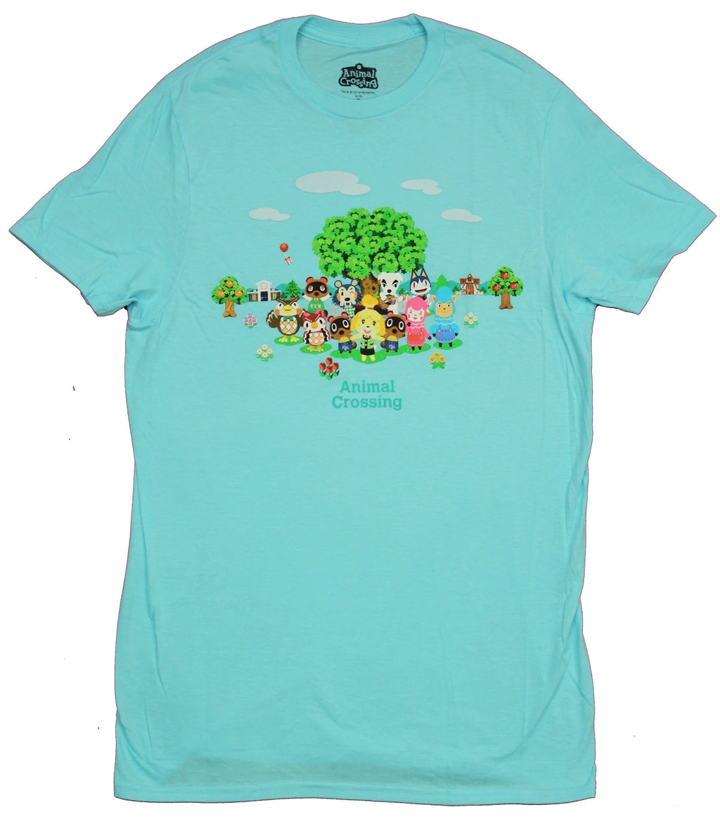 Animal Crossing Adult New T-Shirt - Character Group Under Tree