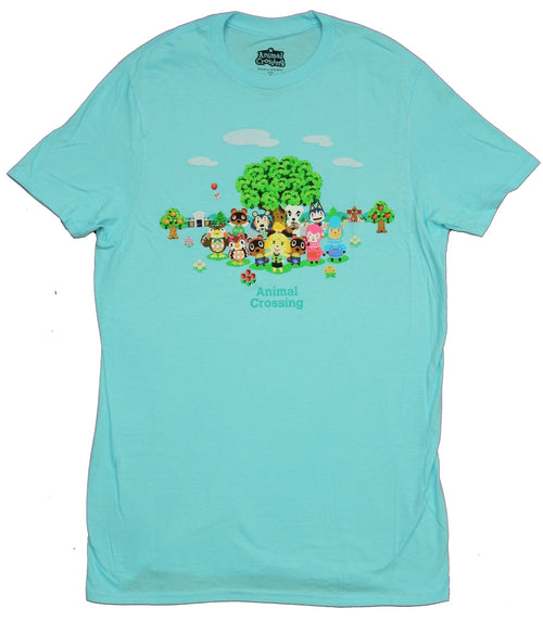 Animal Crossing Adult New T-Shirt - Character Group Under Tree