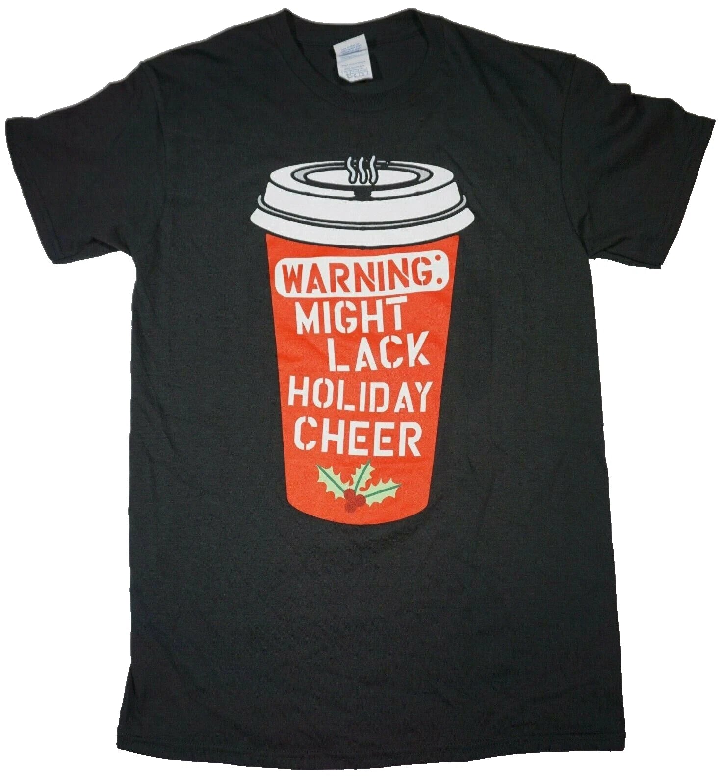 Warning Might Lack Holiday Cheer Coffee Cup Men Small Christmas T-Shirt NEW