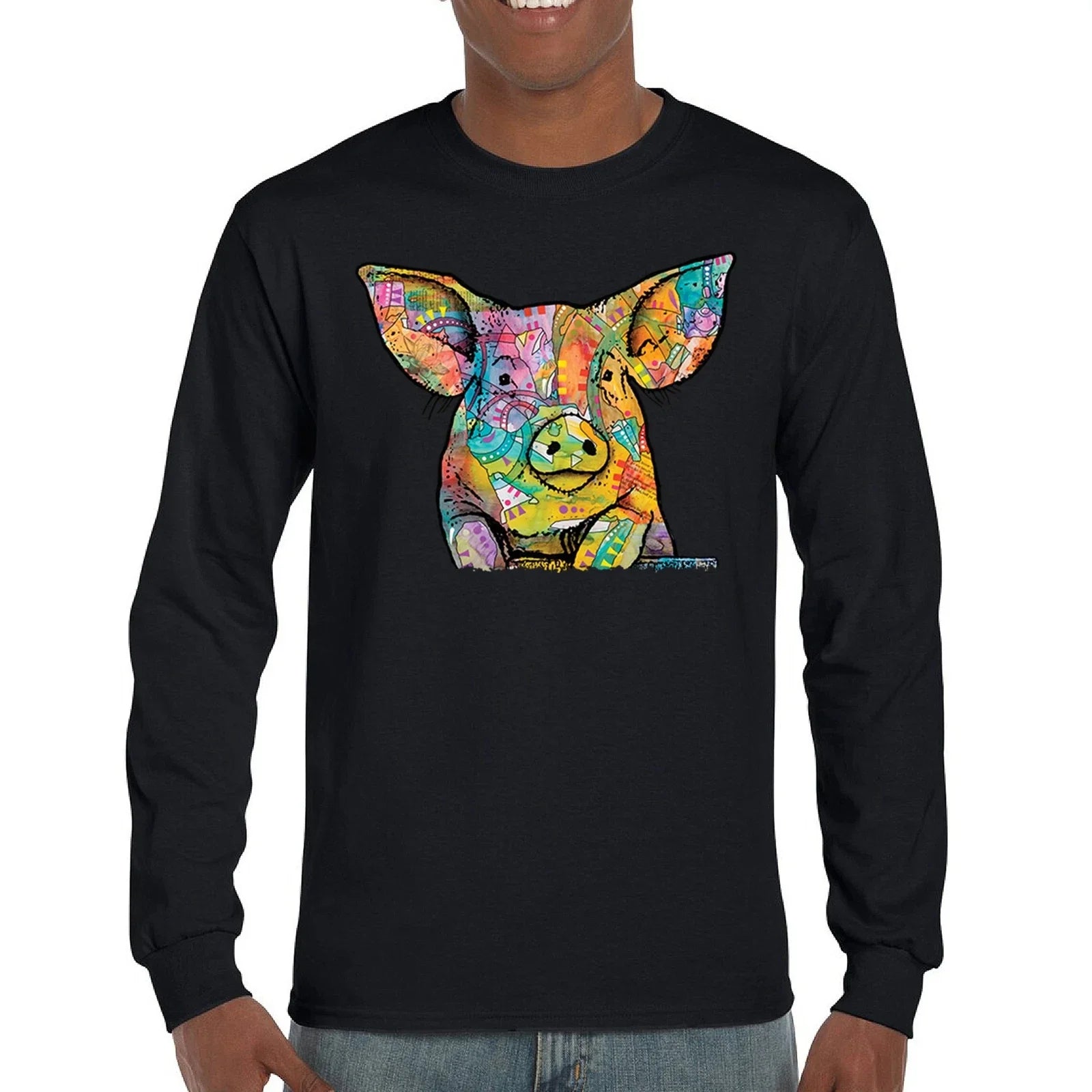 Dean Russo Funny Cute Pig Long Sleeve Farm Piglet Lover Barn Unisex , , , Long Sleeve Tee