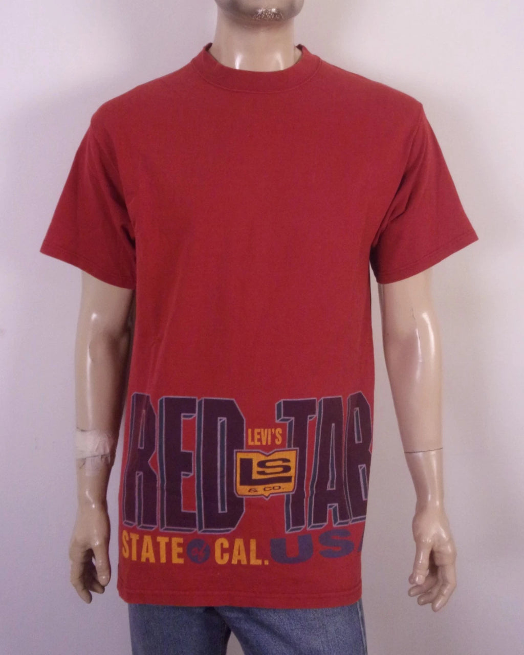 vintage 90s Levis Red Tab USA T-Shirt Big Spell Out Logo Pop Art SZ L