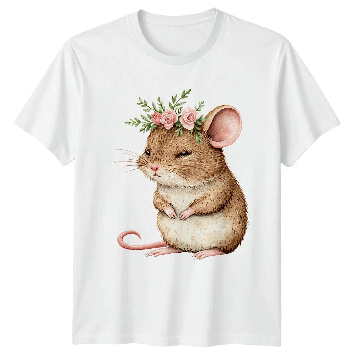 Watercolor Mouse Floral Crown Mice Animals Mens Womens Unisex Top Unisex , , , Long Sleeve Tee
