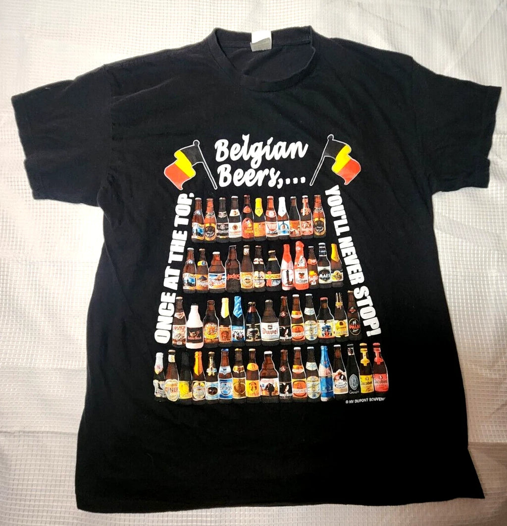 Vintage Y2K T Shirt Mens L You Will Never Stop Belgian Beer Graphic Black Tee