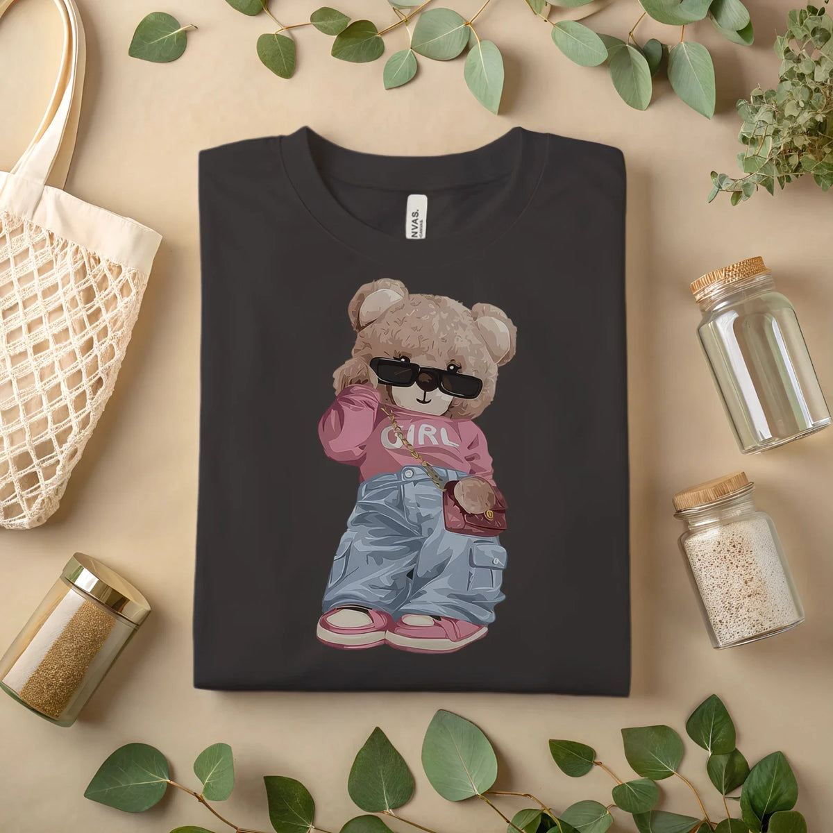 Cool Teddy Bear Girl – Cute Streetwear Bear Graphic Tee A108 Unisex , , , Long Sleeve Tee