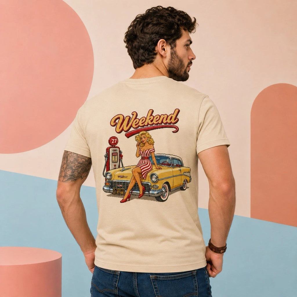 Vintage Pixel Art Car T Shirt Retro Gaming Arcade Pin Up 1950s Rockabilly