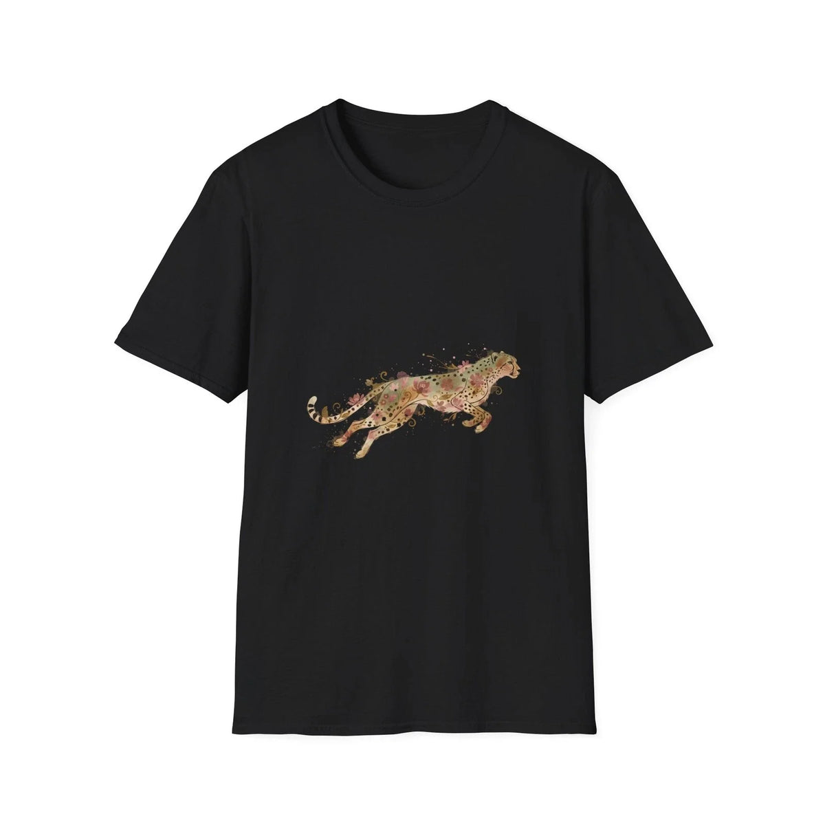 Cheetah Floral Watercolor Vintage Black Tee Nature Aesthetic Unisex , , , Long Sleeve Tee