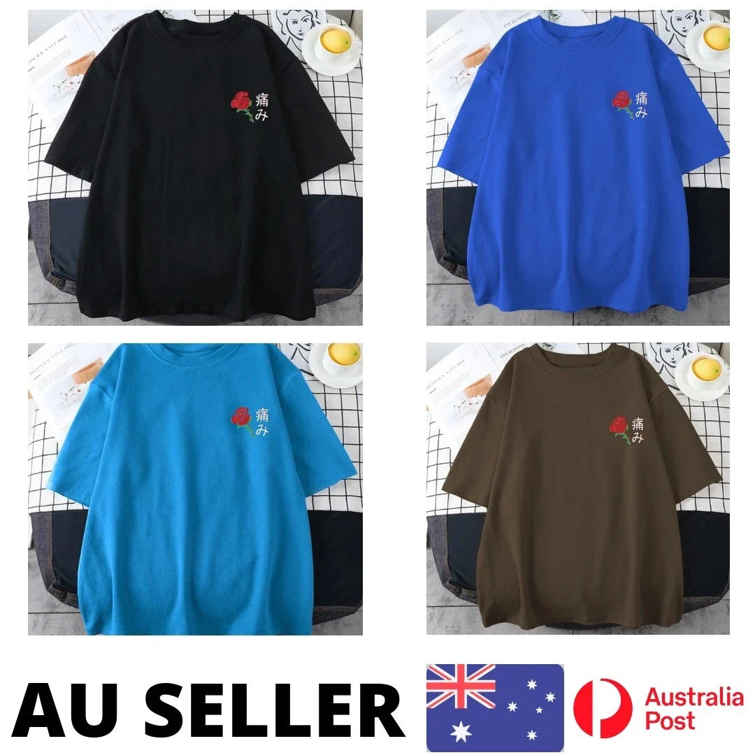 Japanese Aesthetic Rose Shirt Mens Cotton - AU Stock Unisex , , , Long Sleeve Tee
