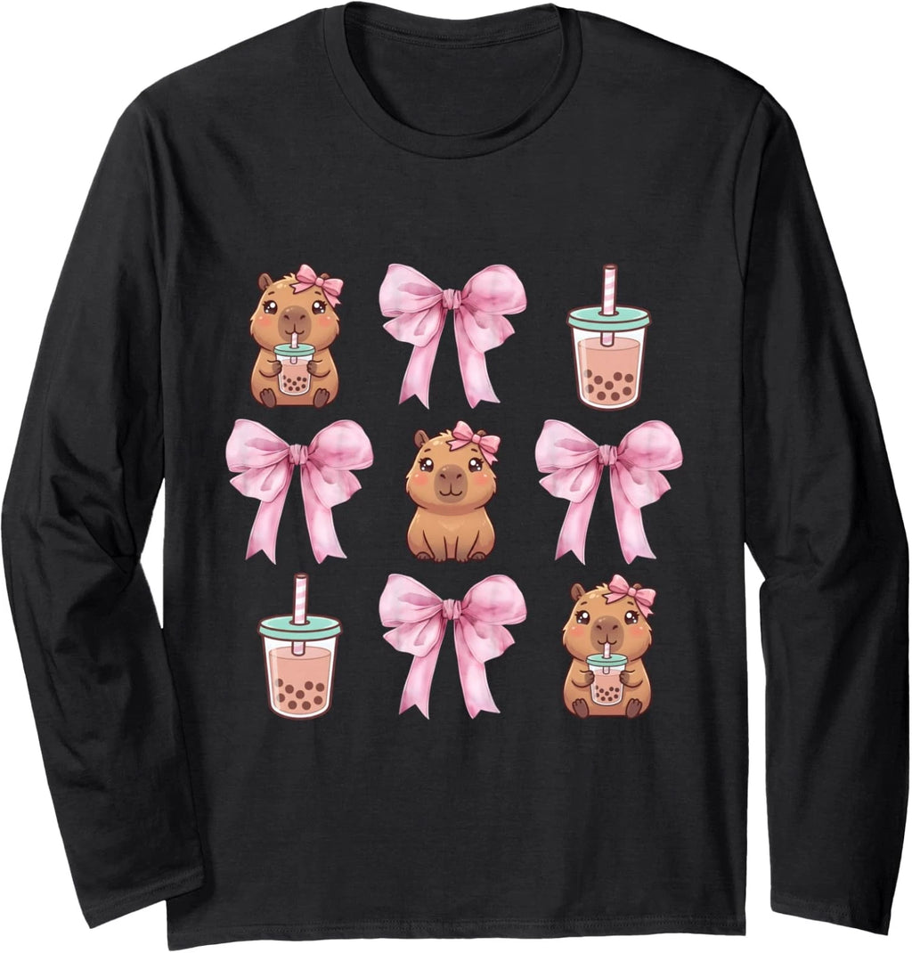 Cute Capybara Kawaii Bubble Tea Lover Long Sleeve T-Shirt