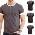 Men Cotton Blend Fake Two Pieces T-shirt Button Neck Short Sleeve Tee Top Summer