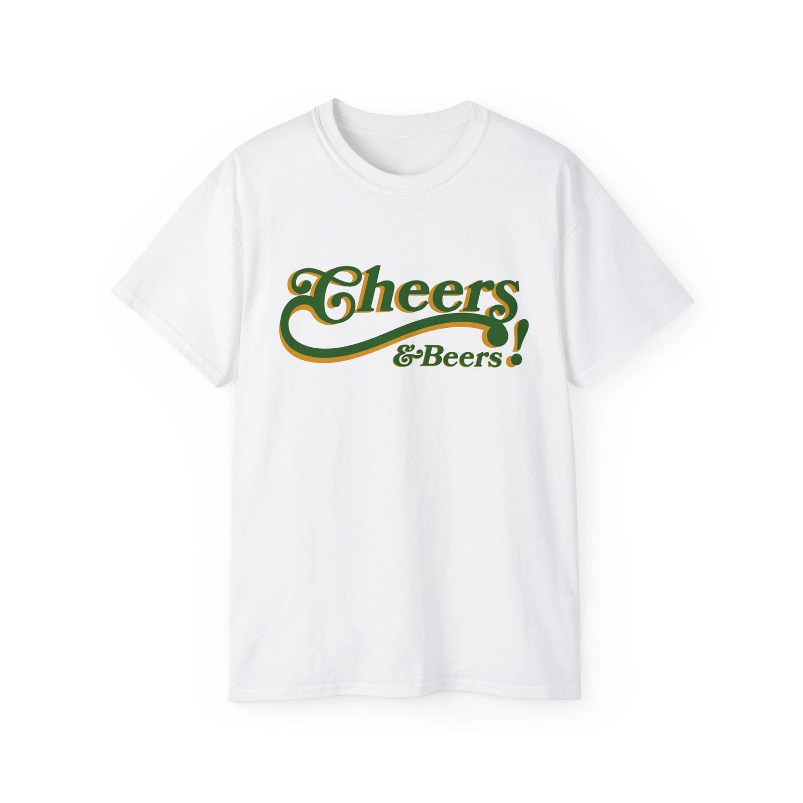 Cheers & Beers! T-Shirt | Retro Script, Green Shamrock Back, St. Patrick's Day