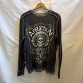 Affliction Reversible Thermal Shirt Mens M Green Black Skull Motor Y2K Grunge Unisex , , , Long Sleeve Tee