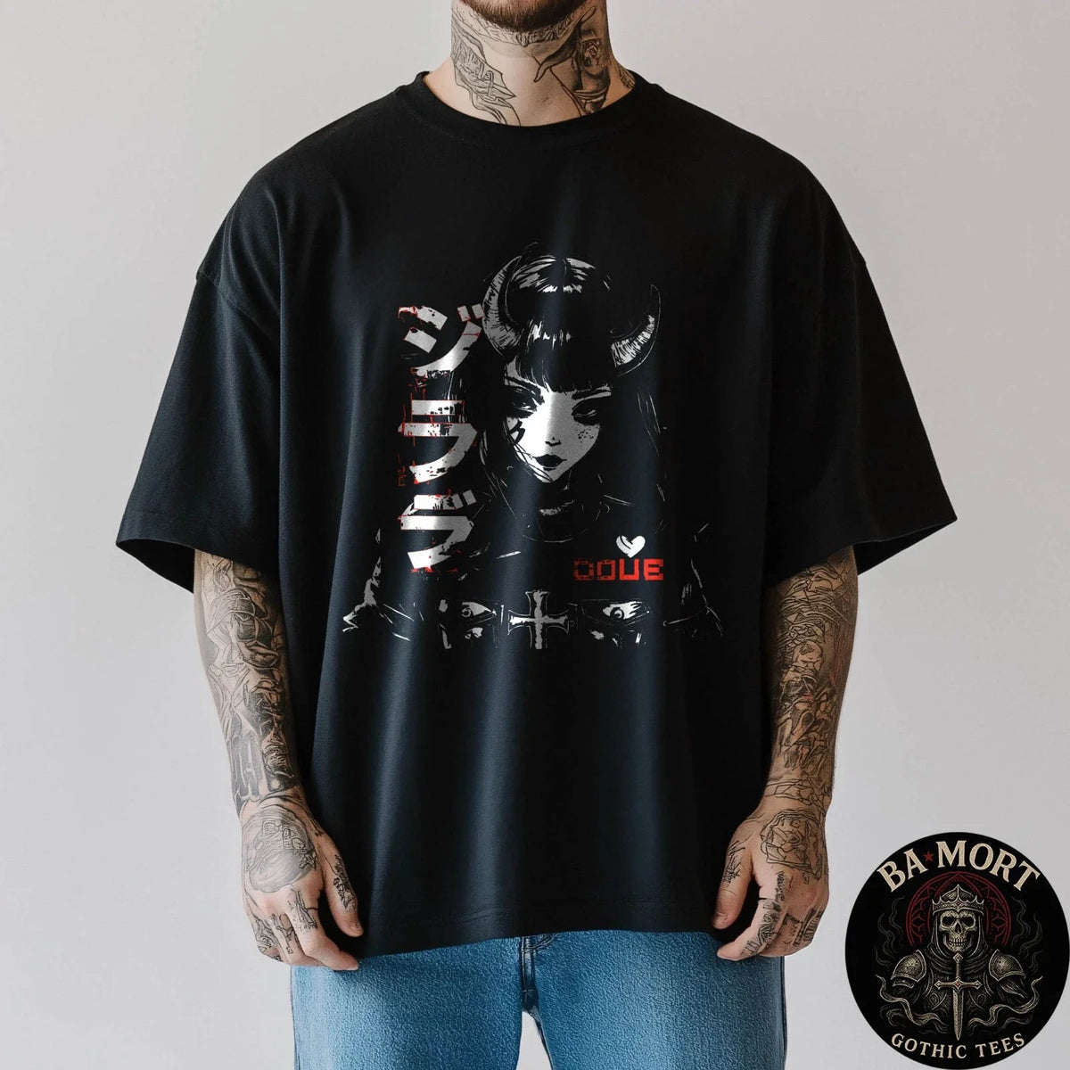 Anime Goth Grunge Demon Girl Waifu Horror Alt Aesthetic Tee Unisex , , , Long Sleeve Tee