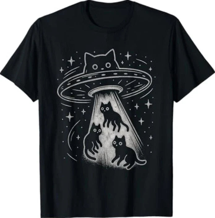 Funny Cat UFO Cute Kitty Space Spaceship Alien Aesthetic Unisex , , , Long Sleeve Tee