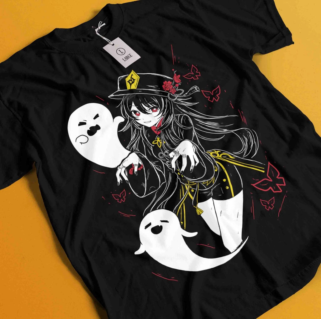 Genshin Impact HuTao Harajuku T-Shirt Anime Girl Kawaii Black Shirt Tee All Size
