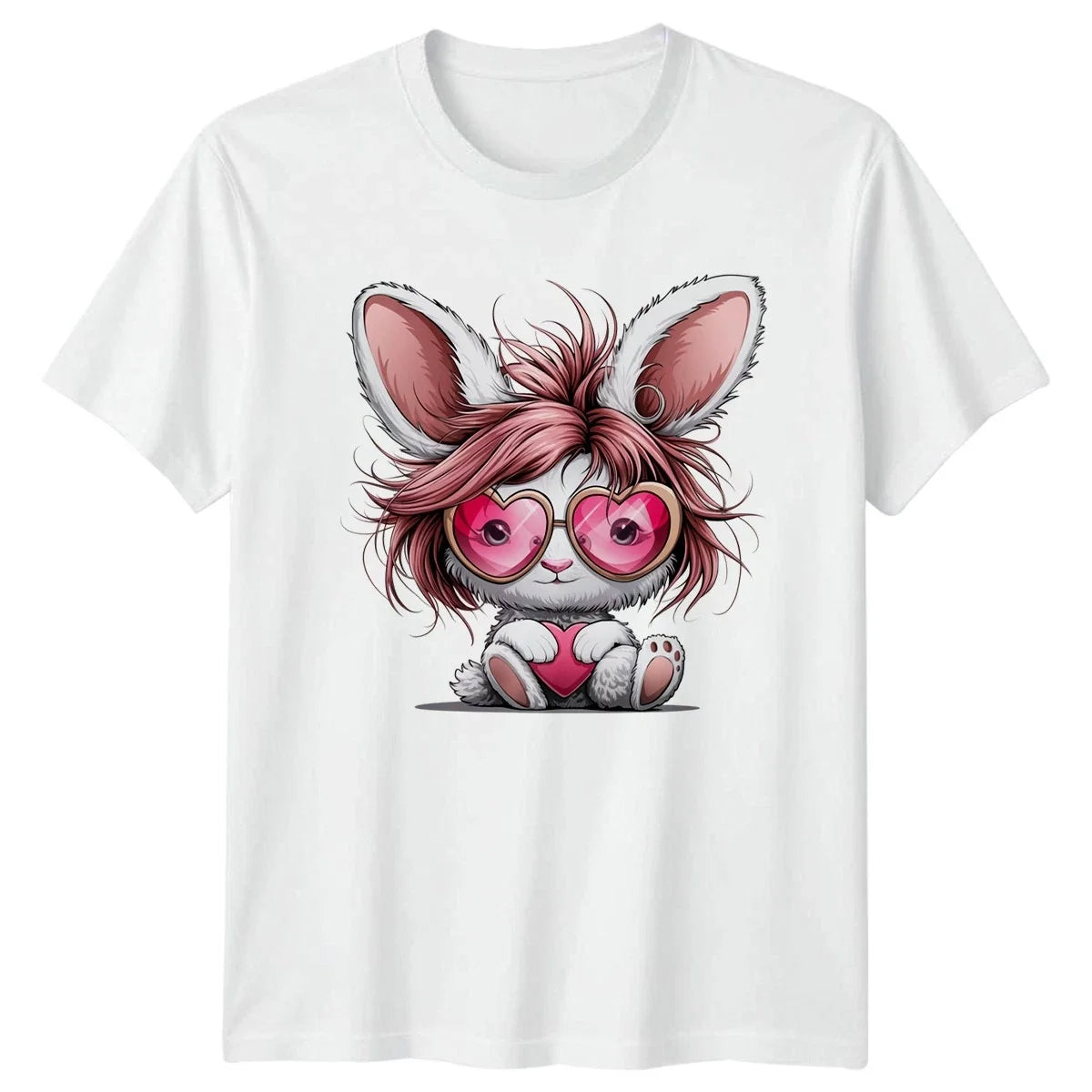 Bunny With Heart Sunglasses Women�s Men�s Tee Graphic Unisex Top Unisex , , , Long Sleeve Tee