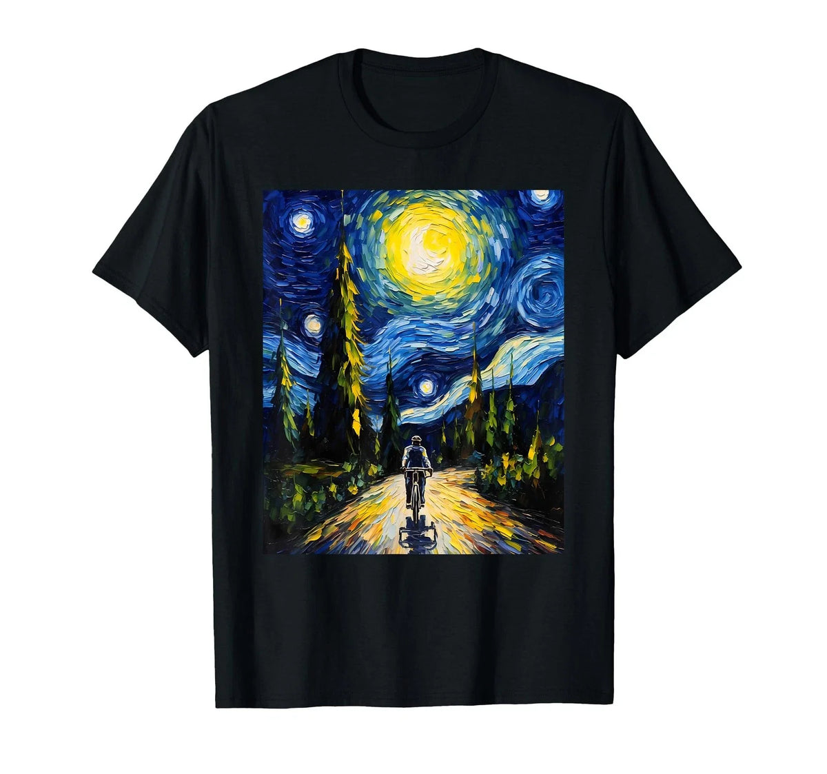 Aesthetic Vangogh Style Starry Night Cycling Biker Unisex , , , Long Sleeve Tee