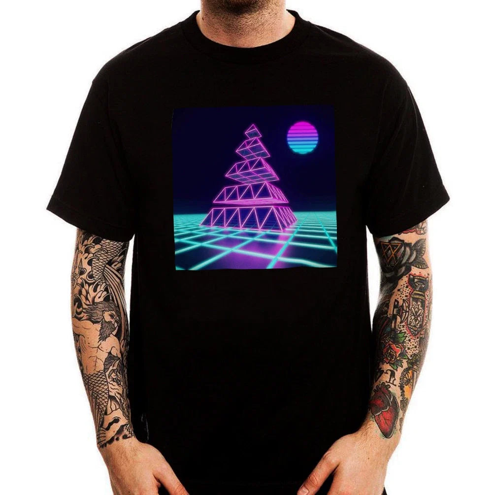 Vaporwave Rising Sun Pyramid Aesthetic Men's Cotton Top Tee Unisex , , , Long Sleeve Tee