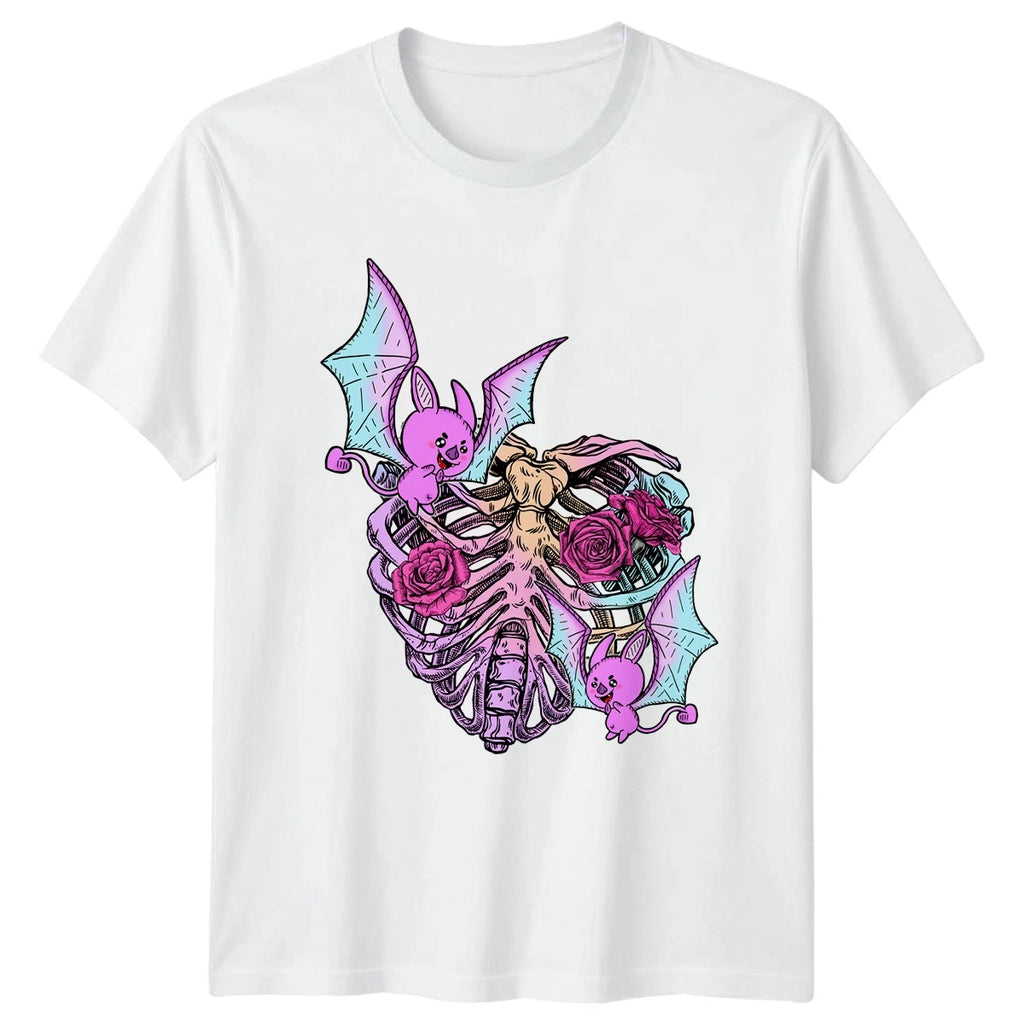 Kawaii Pastel Goth Bats Ribcage Womens T-Shirt Pastel Goth Alternative Fashion