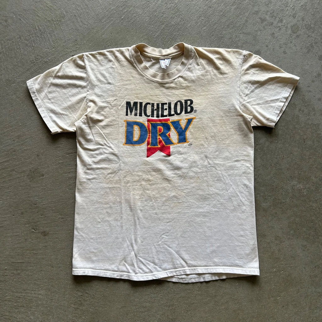 Vintage 80s Michelob Dry Shirt Size Large White 1988 Anheuser Busch Stained