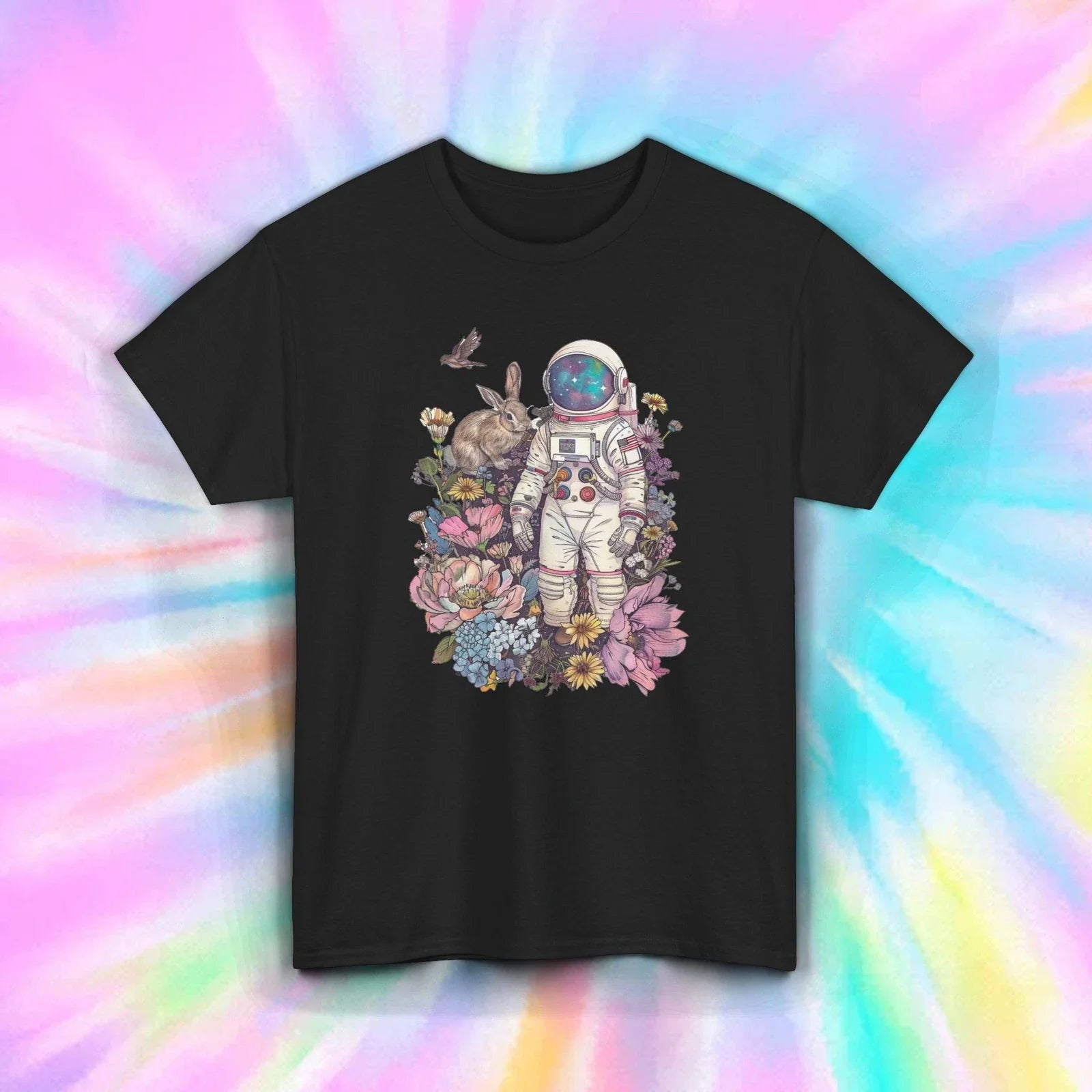 Astronaut Rabbit Shirt Floral Space Fantasy Naturecore Aesthetic Tee S-5XL Unisex , , , Long Sleeve Tee