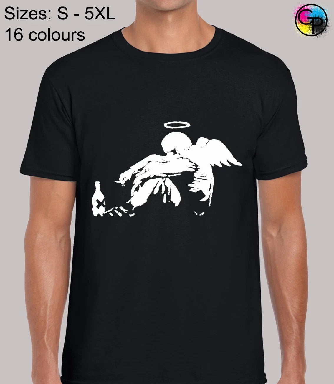 Banksy Drunken Angel Street Artist Graffiti Art Regular Fit for Men Unisex , , , Long Sleeve Tee