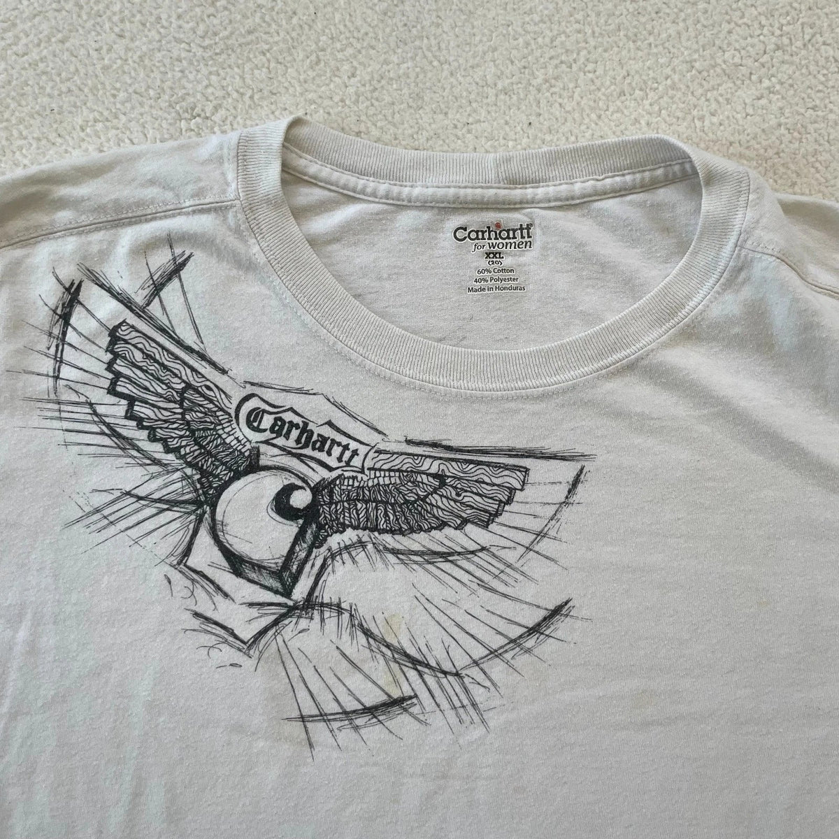 Carhartt Graphic Tshirt Distressed Thrashed White Women XXL Stains Skater Grunge Unisex , , , Long Sleeve Tee