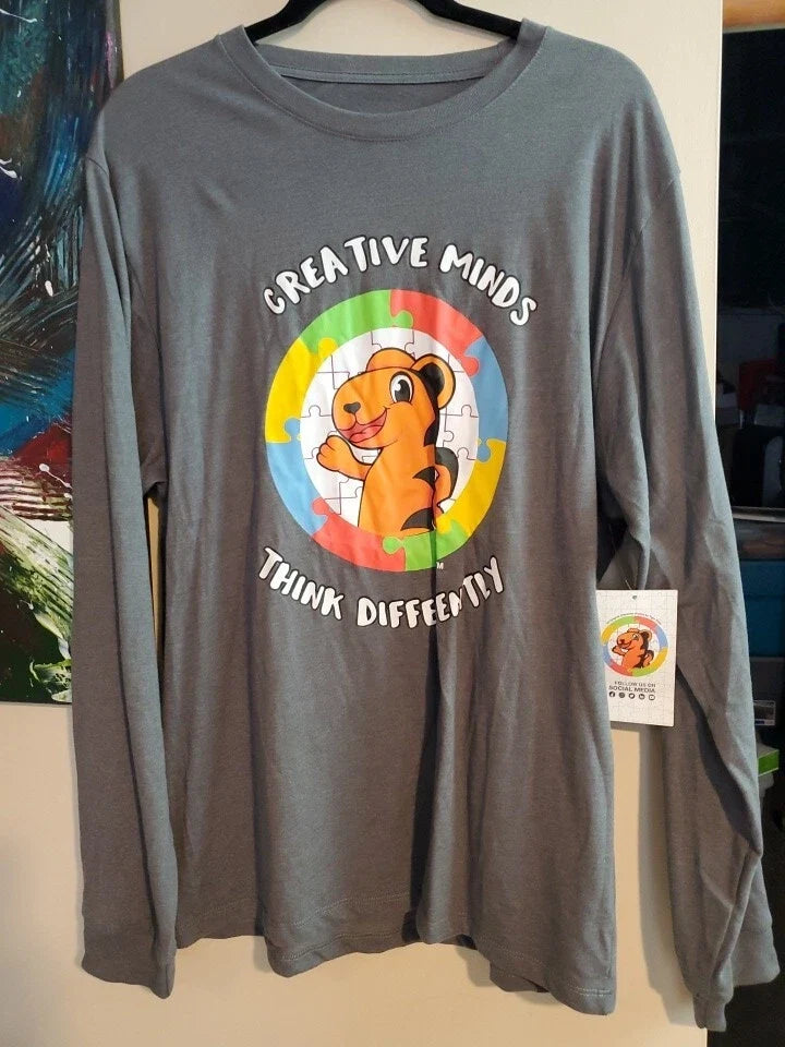 Men's Autism Awareness LS Gray Creative Minds Think Differently Large Unisex , , , Long Sleeve Tee
