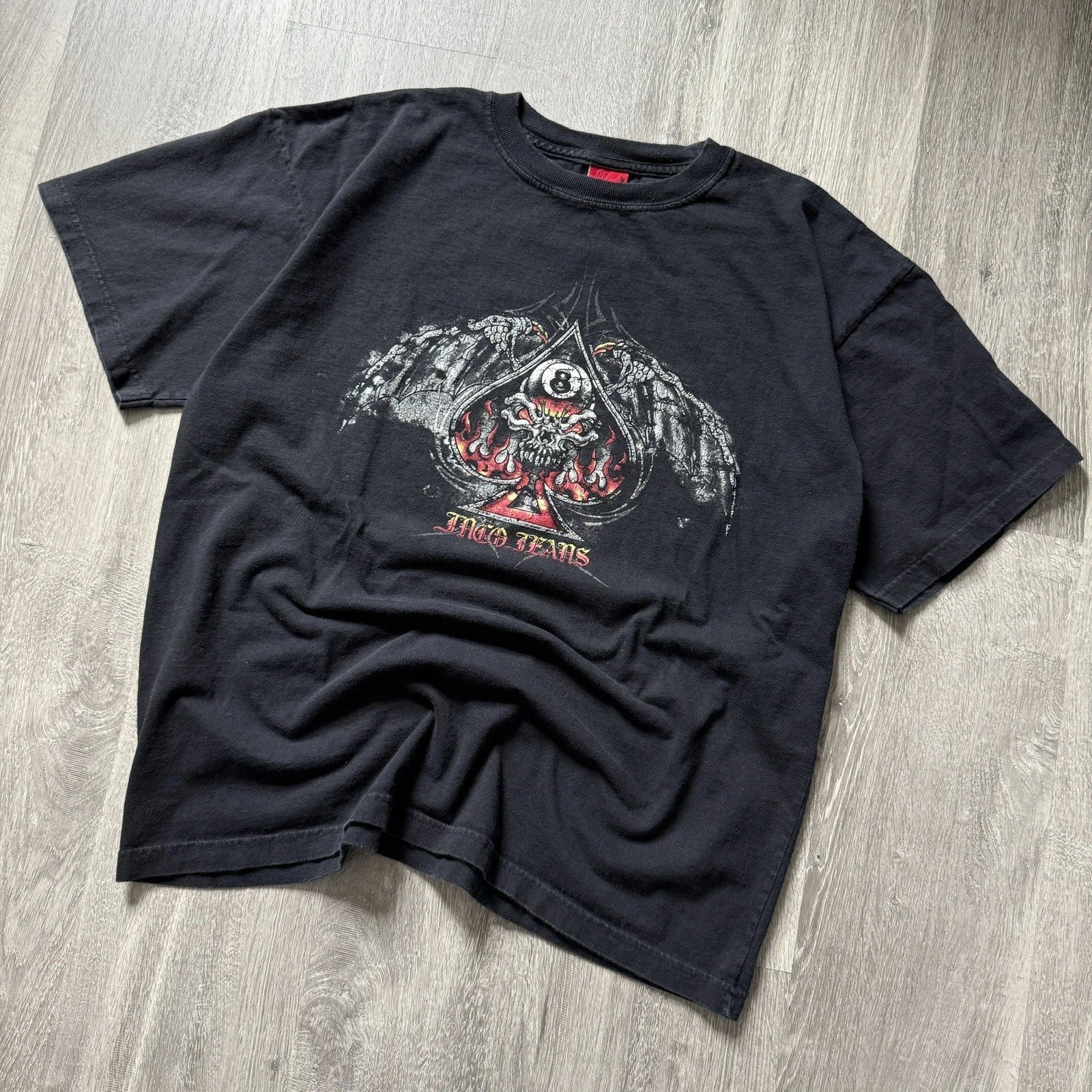Y2K JNCO Jeans Spade 8 Ball Flame Skull Grunge Skater Tee Size XL Fits L Unisex , , , Long Sleeve Tee